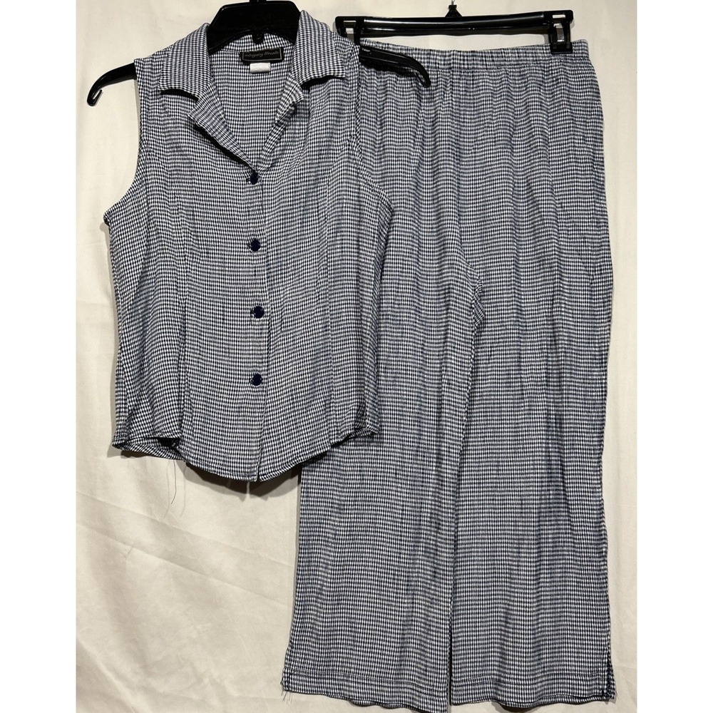 Cottagecore Gingham Set Capri Pant and Top Sz M Navy and White Check USA